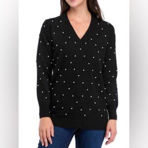 Anne Klein Long Sleeve Diamond Rhinestone Sweater
